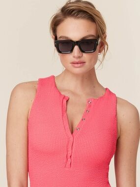 Andie Swim - The Malibu - Seersucker Grapefruit - MT (Medium Long Torso)